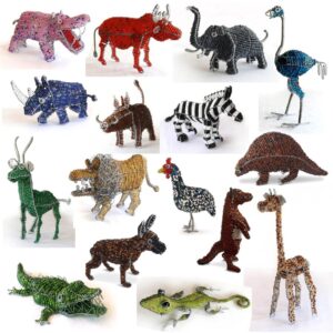 africa smiles bead and wire freestanding animals medium sculptures