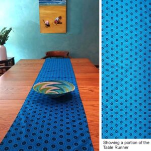 africa smiles shweshwe table runner turquoise pop arty