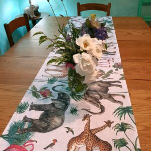 africa smiles table runner vintage elephant & flamingo