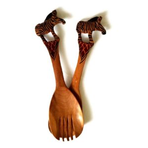 Handmade African rosewood salad servers zebra by Africa Smiles.