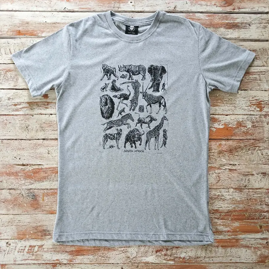 Animal Blockprint Adults Grey T-Shirts – Africa Smiles