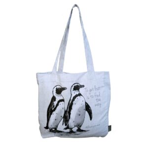 Shopper Bags Penguins - printed apparel shopper tote, displayed hanging, handmade by Africa Smiles in South Africa.